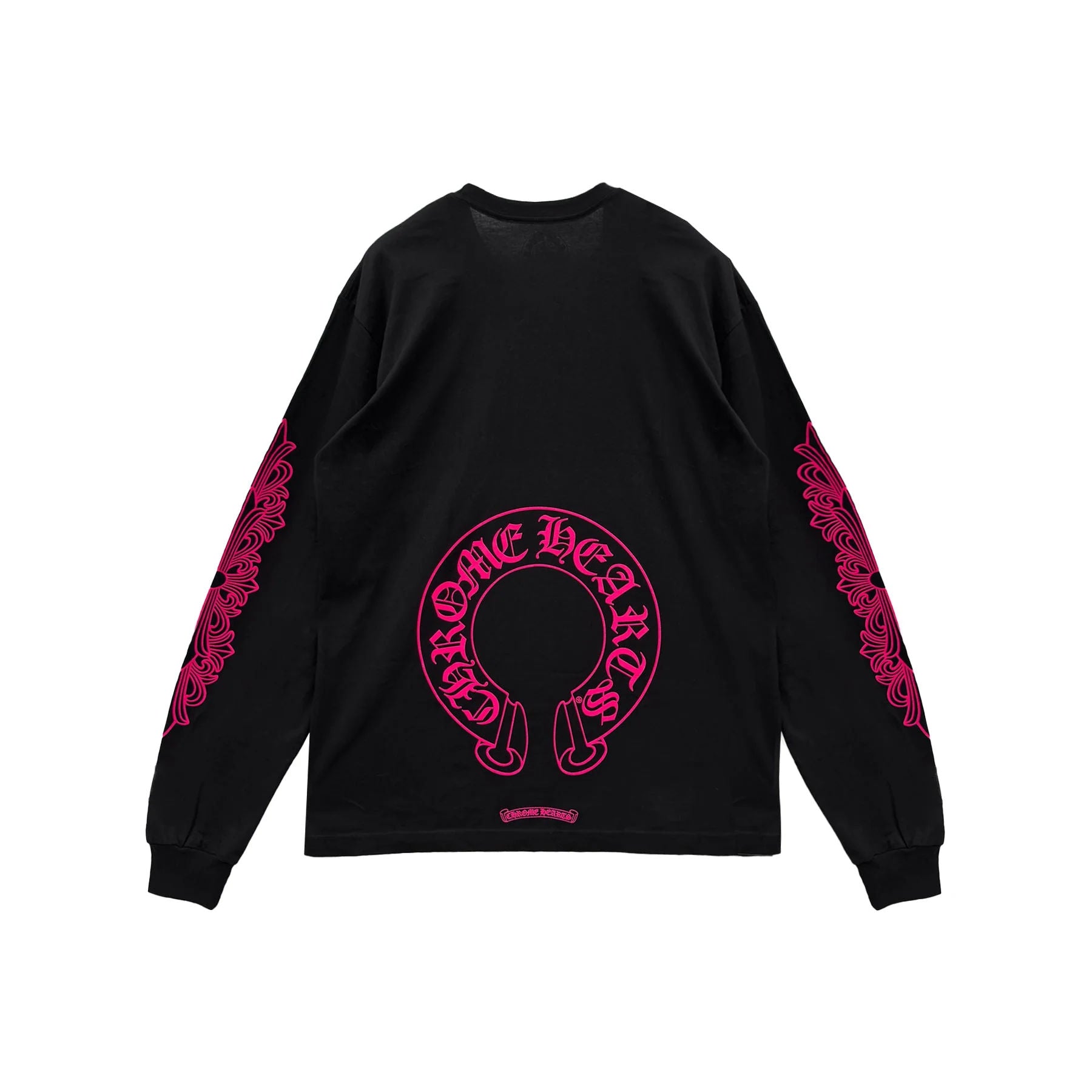 Chrome Hearts Classic Pink Horseshoe Logo Black Long Sleeve