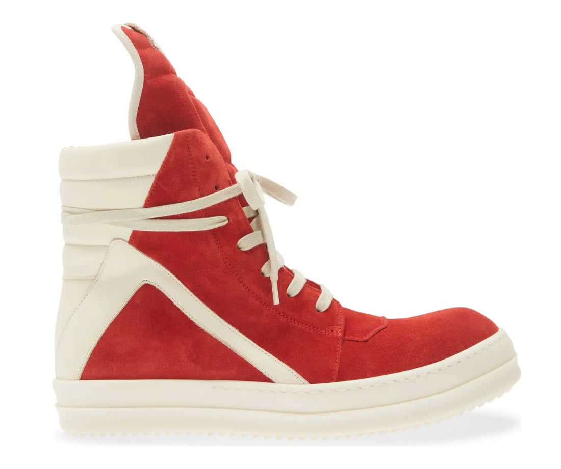 Rick Owen’s Geobasket High Top Sneaker Red Suede