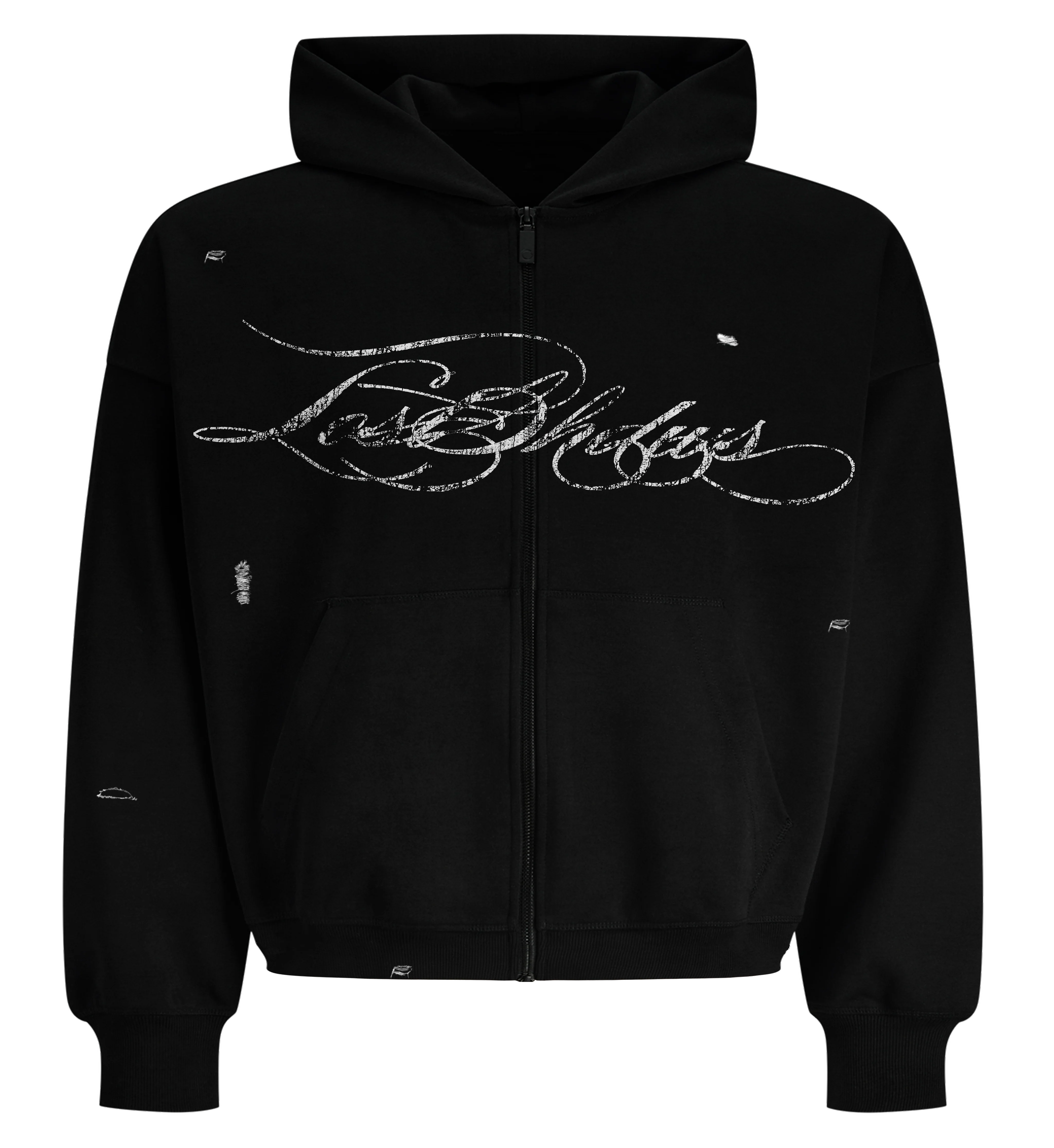LostShdw Distressed Script Hoodie Black