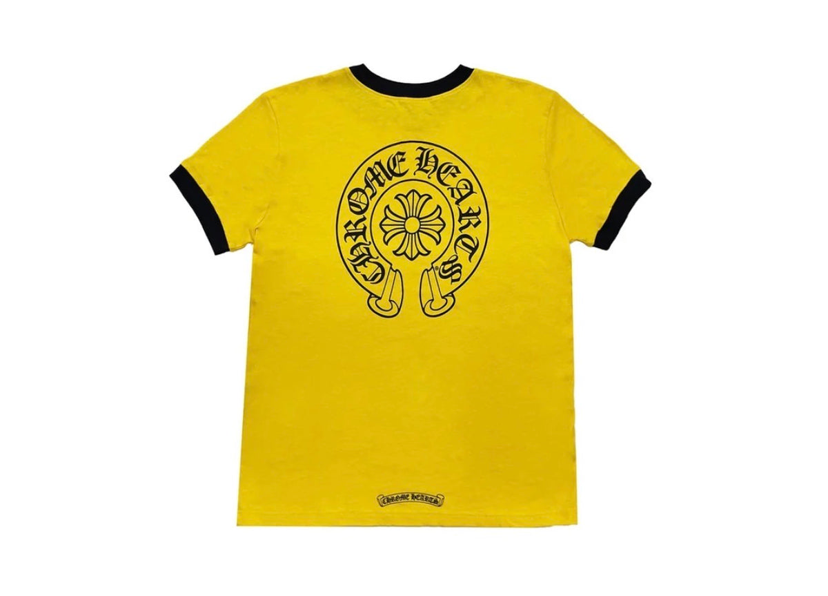 Chrome Hearts Roller Skates Women Horseshoe Ringer T-Shirt Yellow