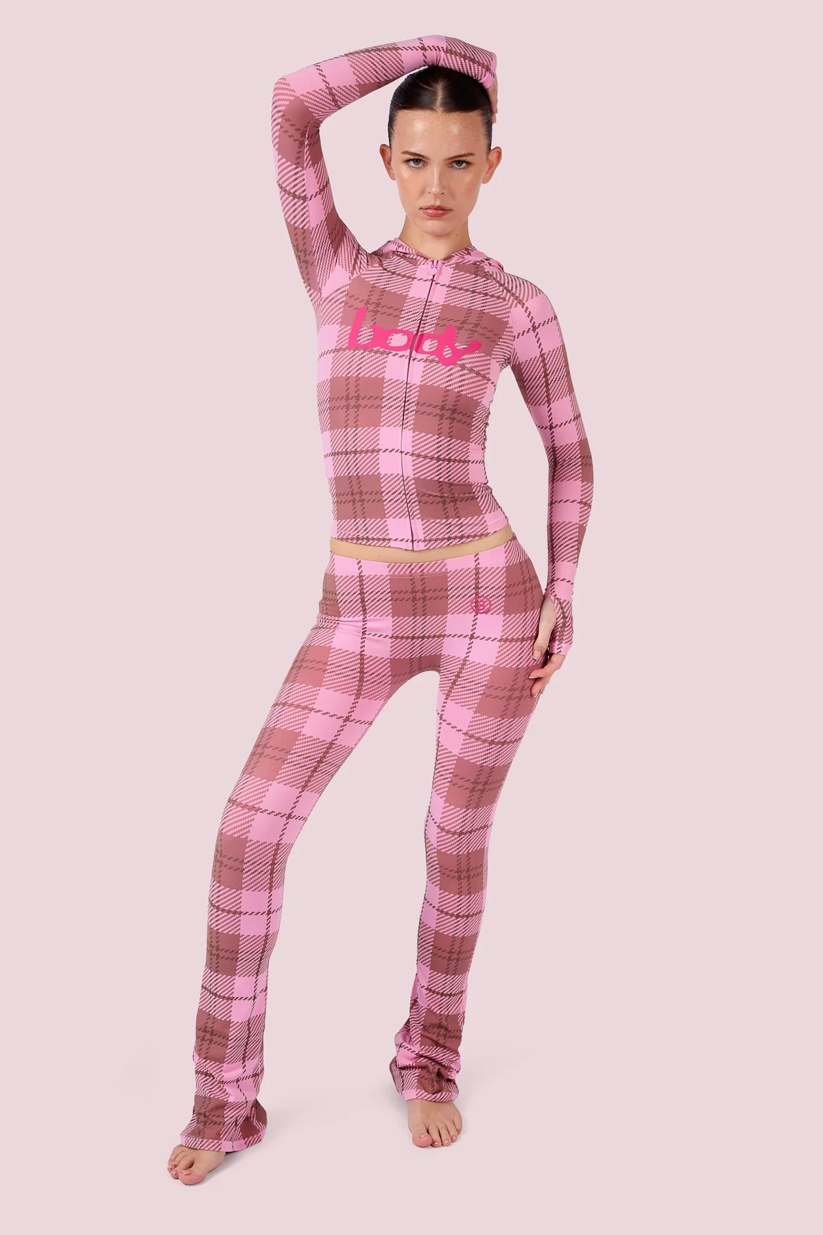 Body By Raven Pink Plaid Hoodie/Leggings Set