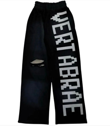 Vertabrae 'Logo' Black & White Distressed Sweats