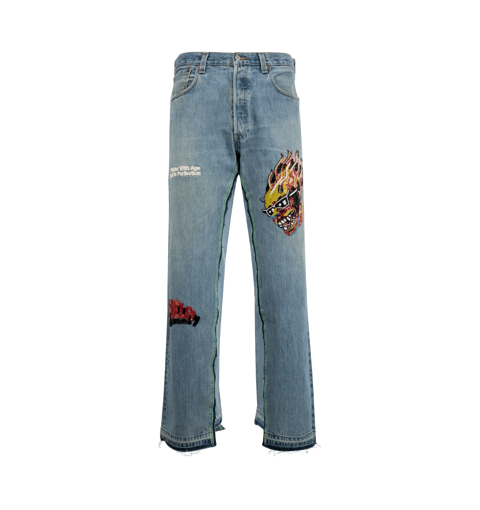 Better With Age Sham Hand-Beaded Double-Wide Denim Jeans