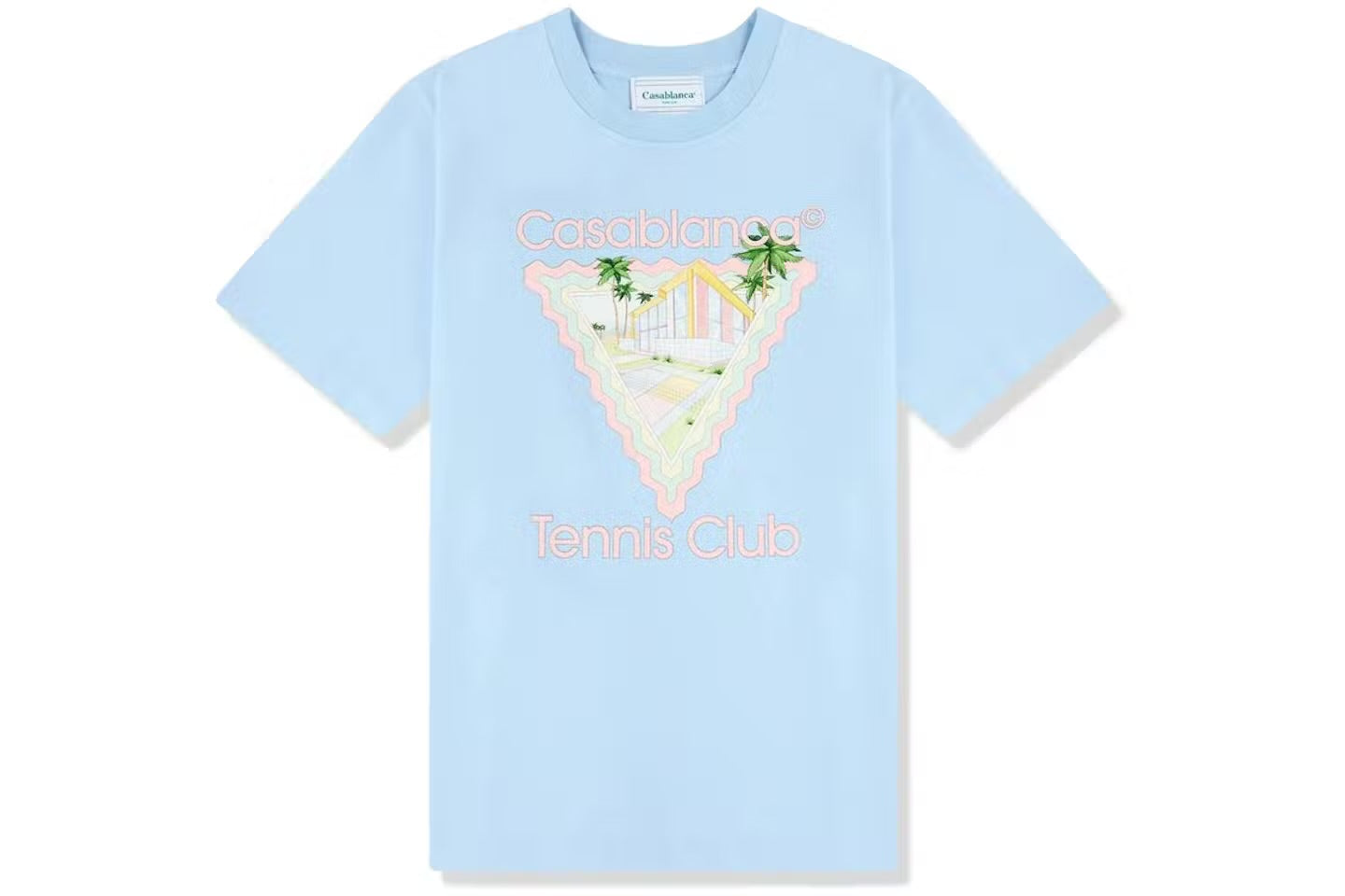 Casablanca Tennis Club Icon Screen Printed T-Shirt Blue Pink