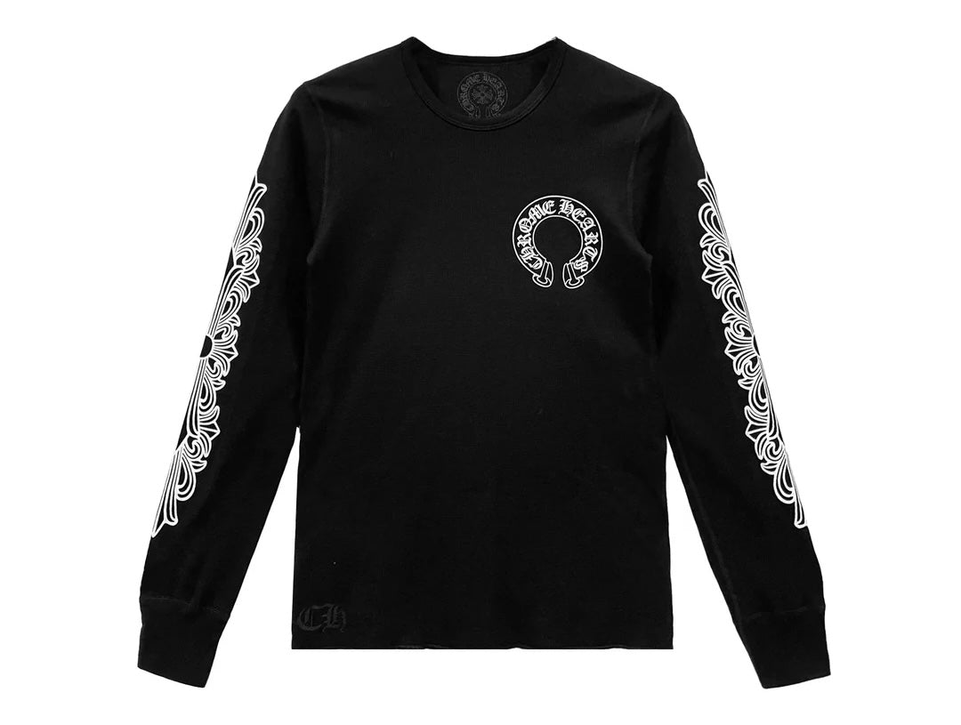 Chrome Hearts Horseshoe Floral Sleeve Waffle Thermal Shirt Black