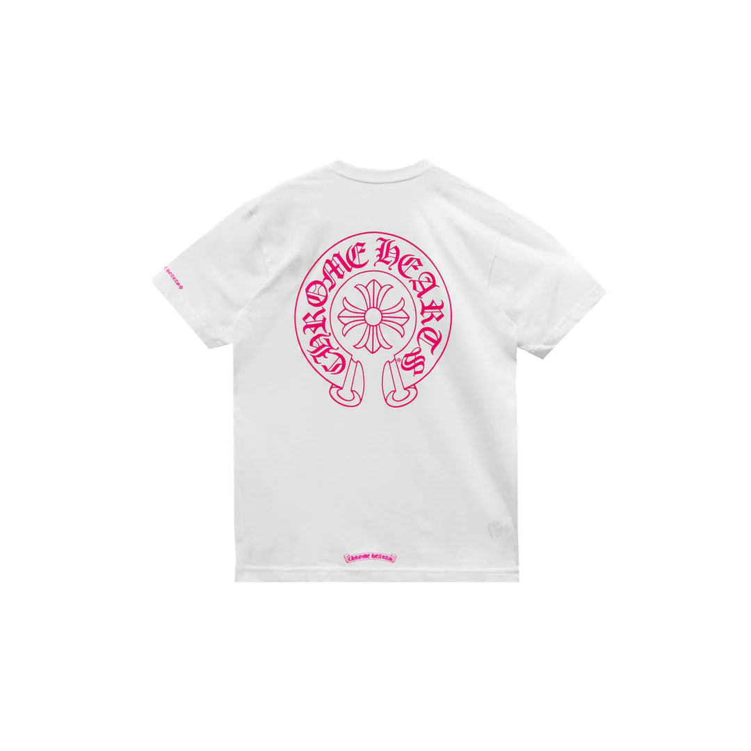Chrome Hearts  Pink Horseshoe Logo Short Sleeve T-Shirt Tee