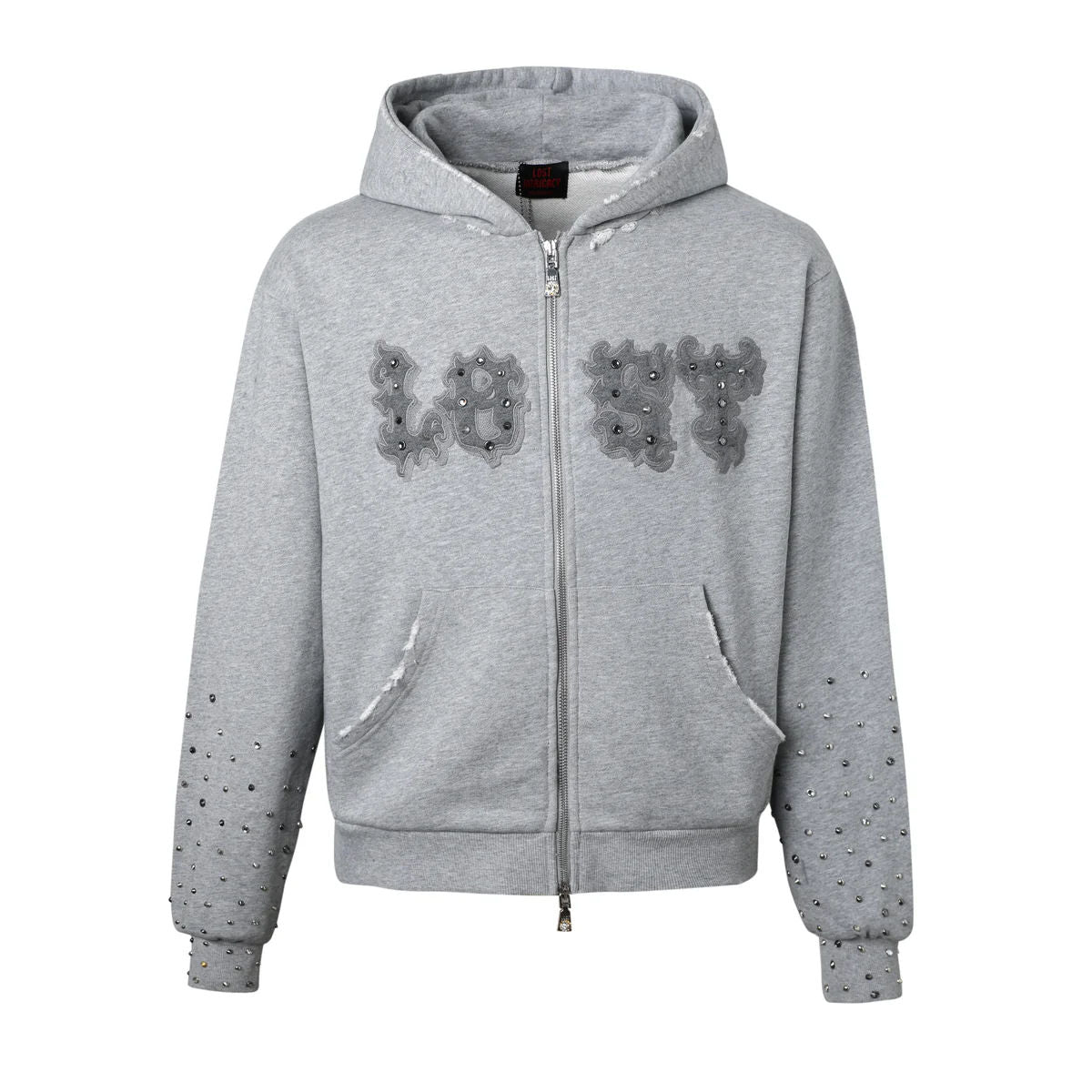 Lost Intricacy Grey Patch Zip-Up Hoodie