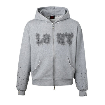 Lost Intricacy Grey Patch Zip-Up Hoodie