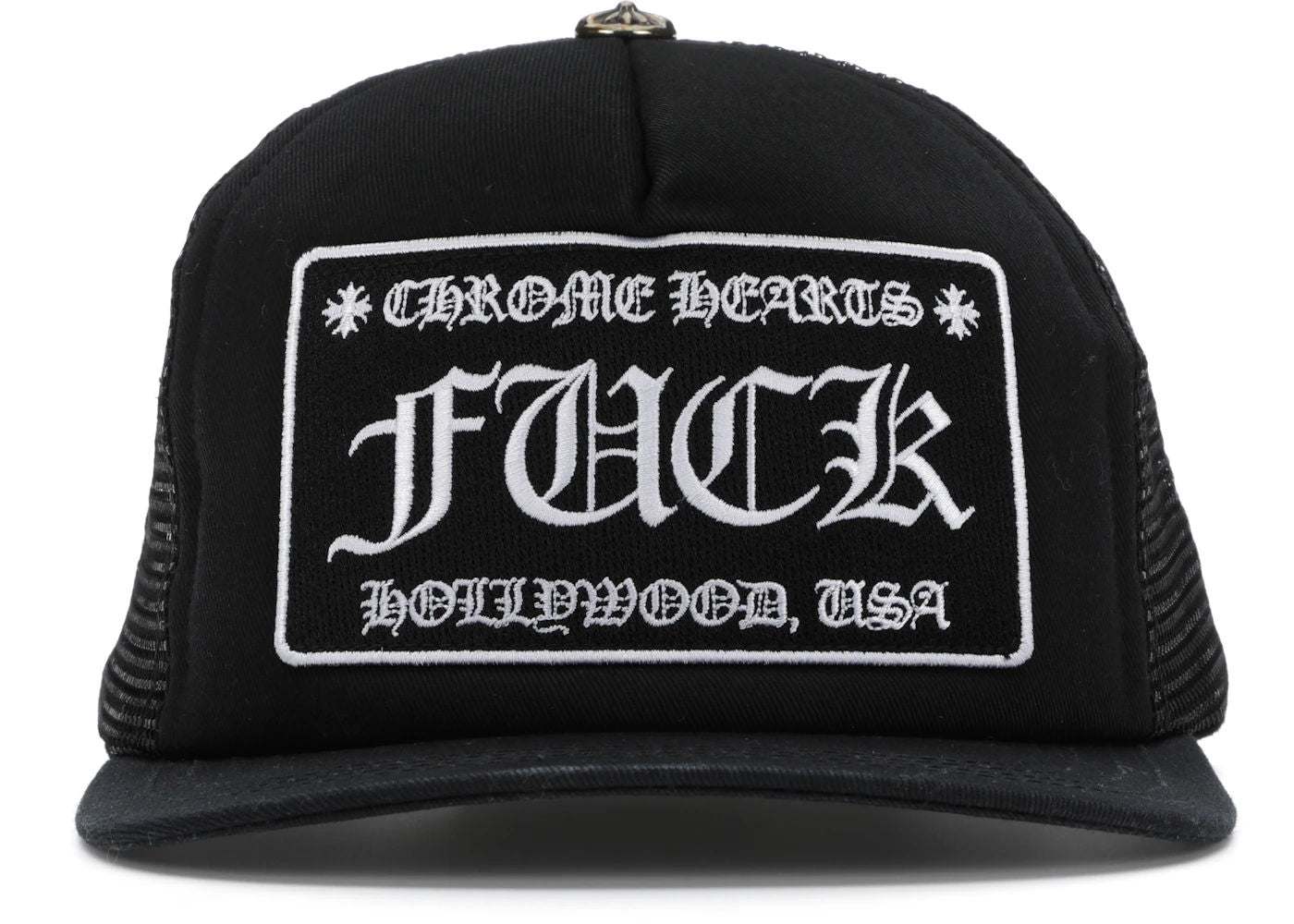 Chrome Hearts FUCK Hollywood Trucker Hat Black