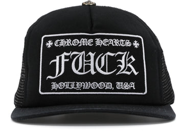 Chrome Hearts FUCK Hollywood Trucker Hat Black