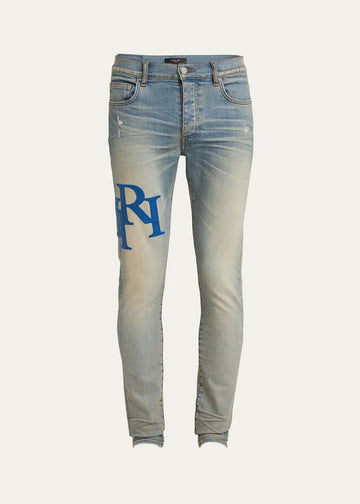 Amiri Staggered Logo Blue Jeans