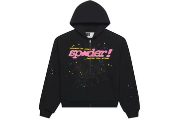 Sp5der Punk V2 Zip Up Hoodie Black & Pink