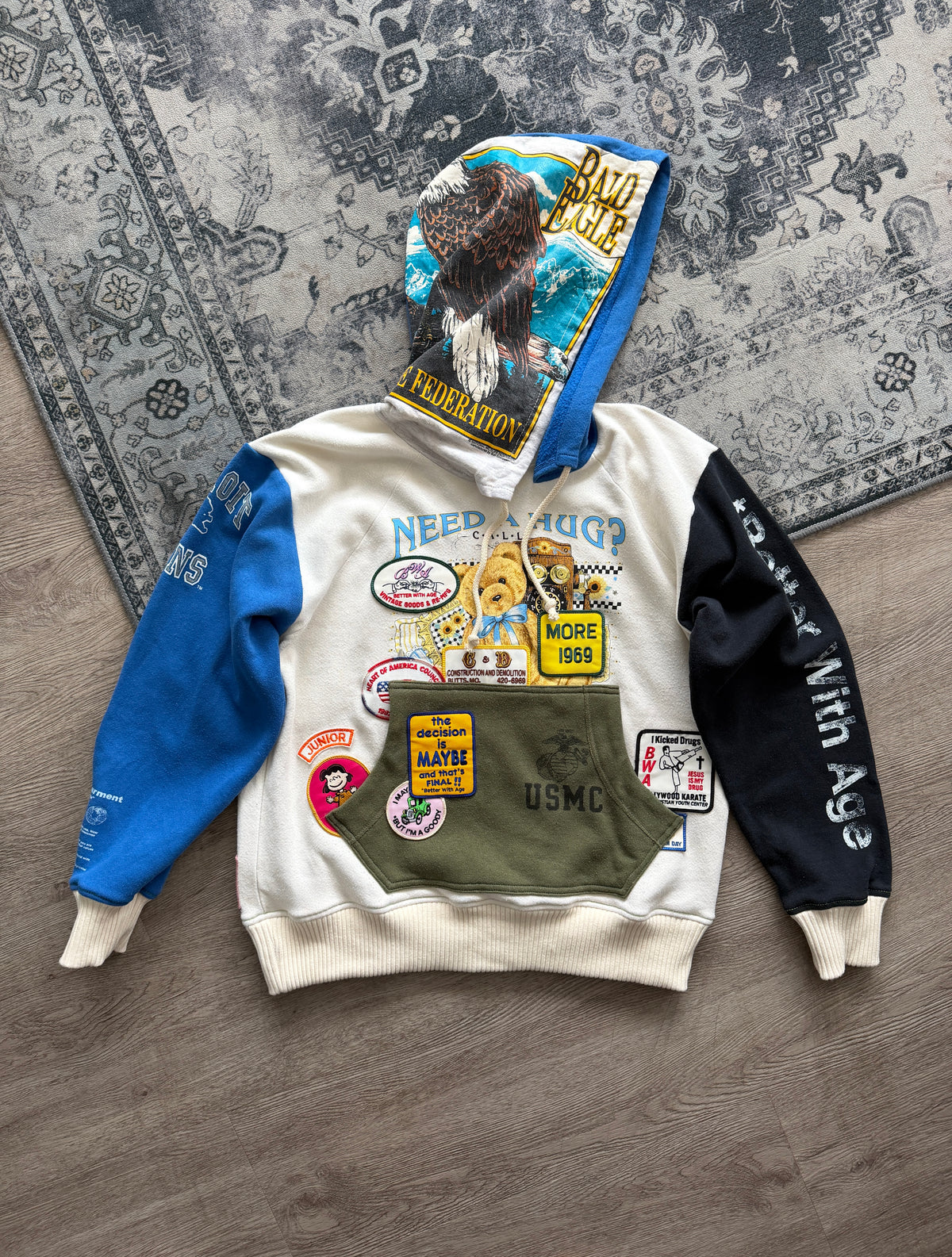 Better With Age Multicolor Teddy Bear Patch Hoodie