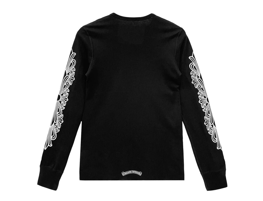 Chrome Hearts Horseshoe Floral Sleeve Waffle Thermal Shirt Black