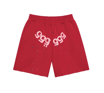 Sp5der Angel Number Sweat Shorts Red Pink