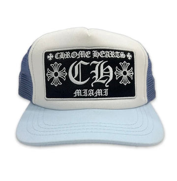 Chrome Hearts Miami Trucker Hat White Blue