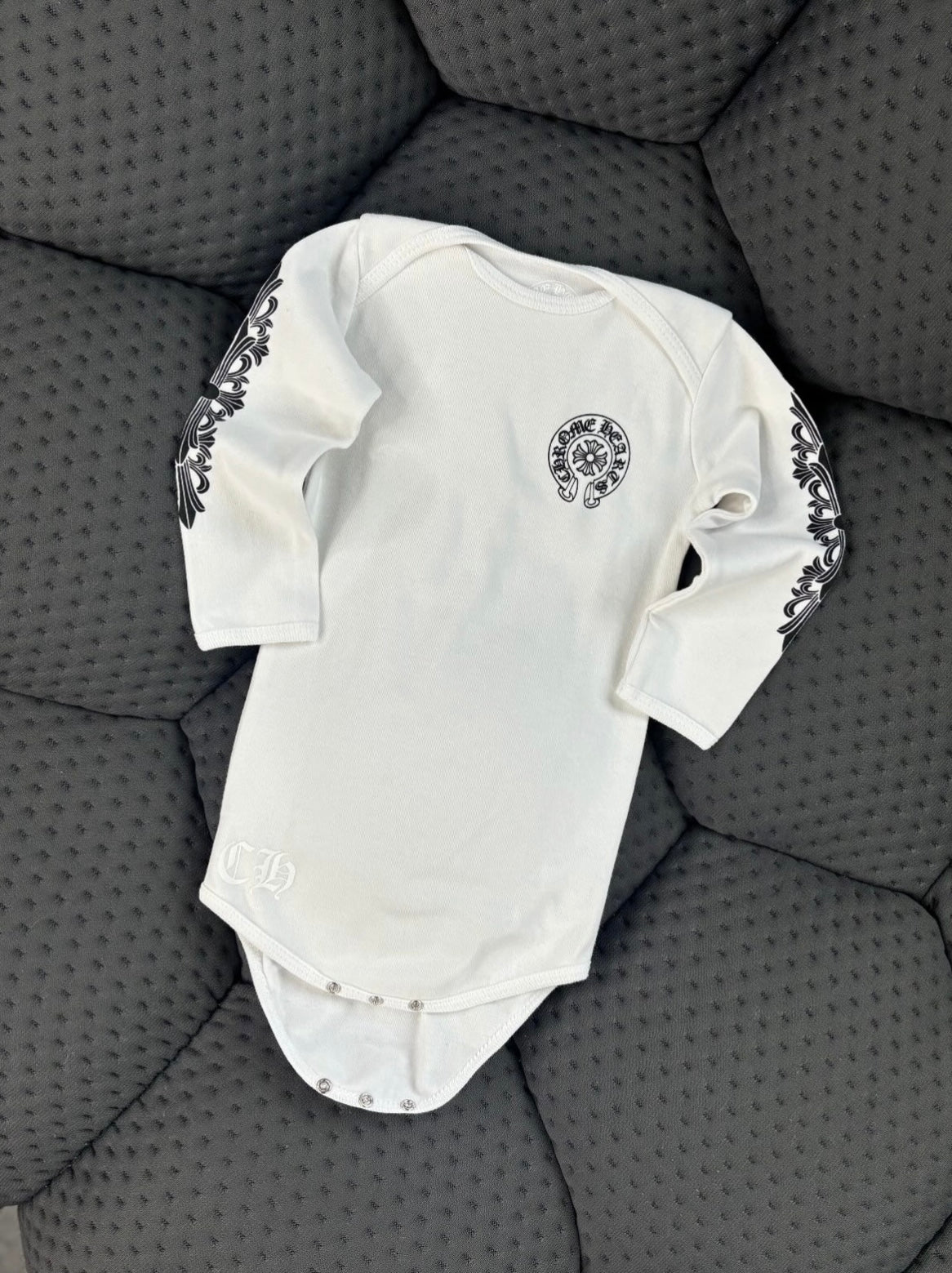Baby Chrome Heart Onesie White
