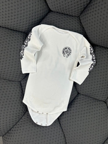 Baby Chrome Heart Onesie White