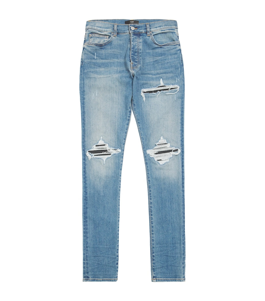 Amiri Ripped MX1 Jeans Blue Denim Black Patch