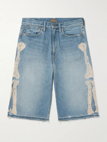 KAPITAL Blue Bone Denim Shorts