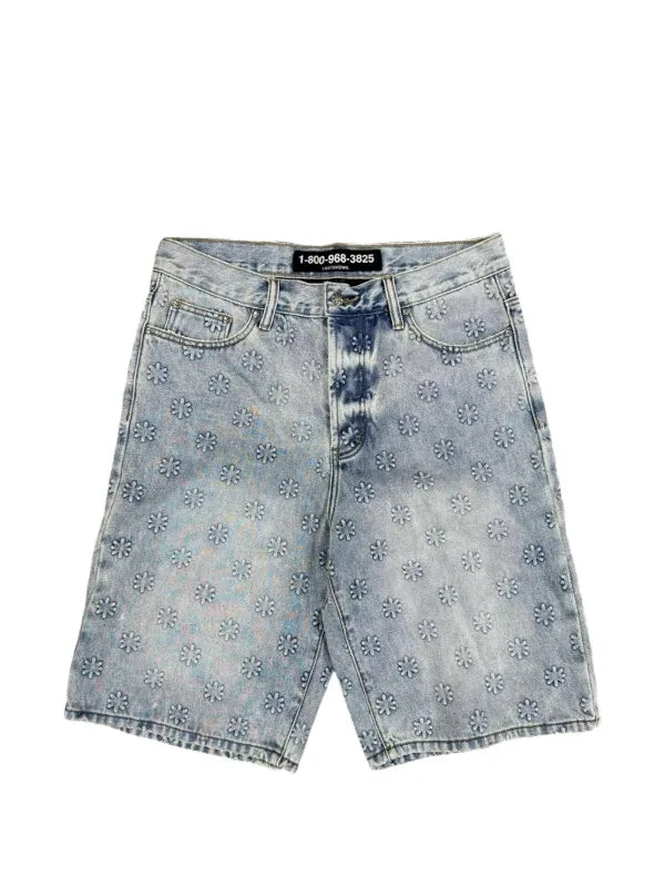LostShdws Embossed Denim Shorts Light Blue