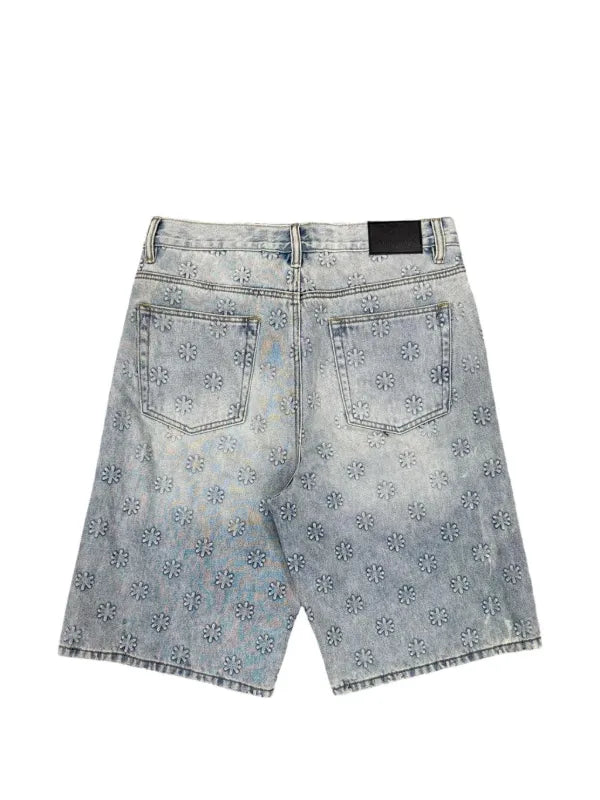 LostShdws Embossed Denim Shorts Light Blue