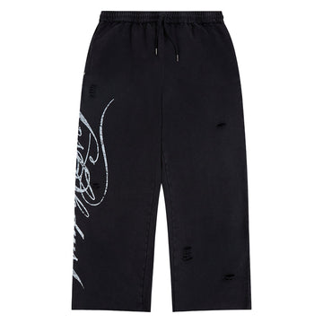 LostShdw Distressed Script Sweatpant Black