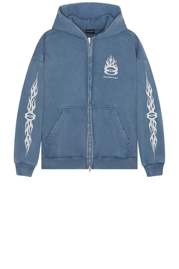 Balenciaga Burning Unity Zip-Up Hoodie Washed Blue