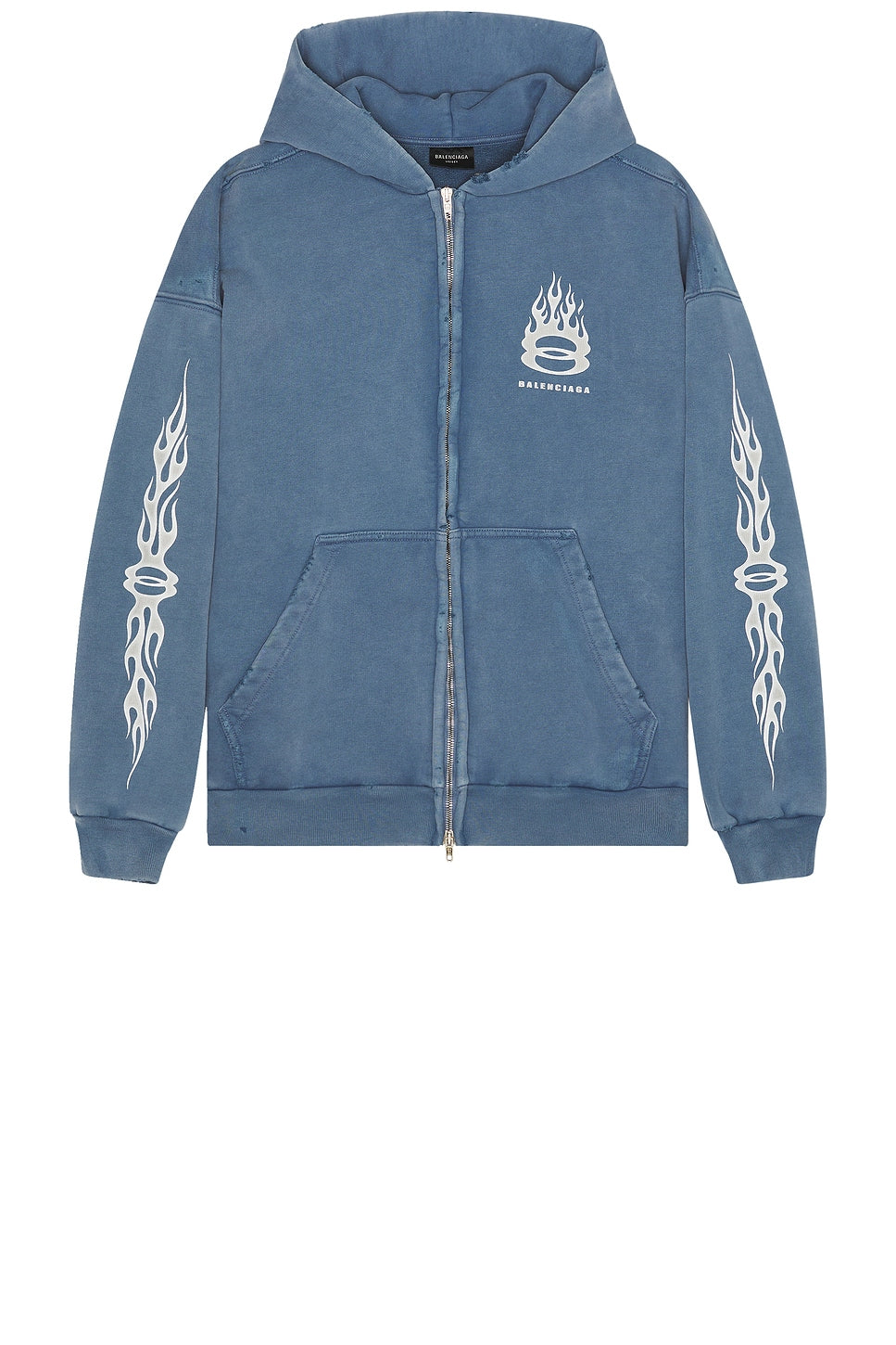 Balenciaga Burning Unity Zip-Up Hoodie Washed Blue