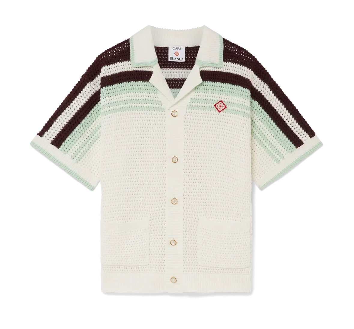 Casablanca Tennis Cotton Crochet Shirt Cream Brown Green