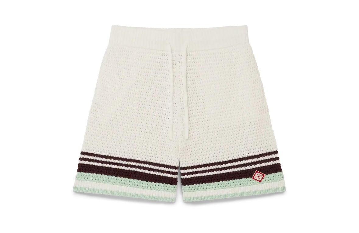 Casablanca Tennis Cotton Crochet Shorts Cream Brown Green