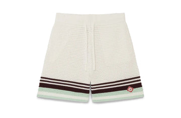Casablanca Tennis Cotton Crochet Shorts Cream Brown Green