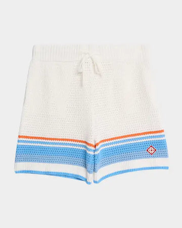 Casablanca Men's Faux Crochet Drawstring Shorts White Blue Orange