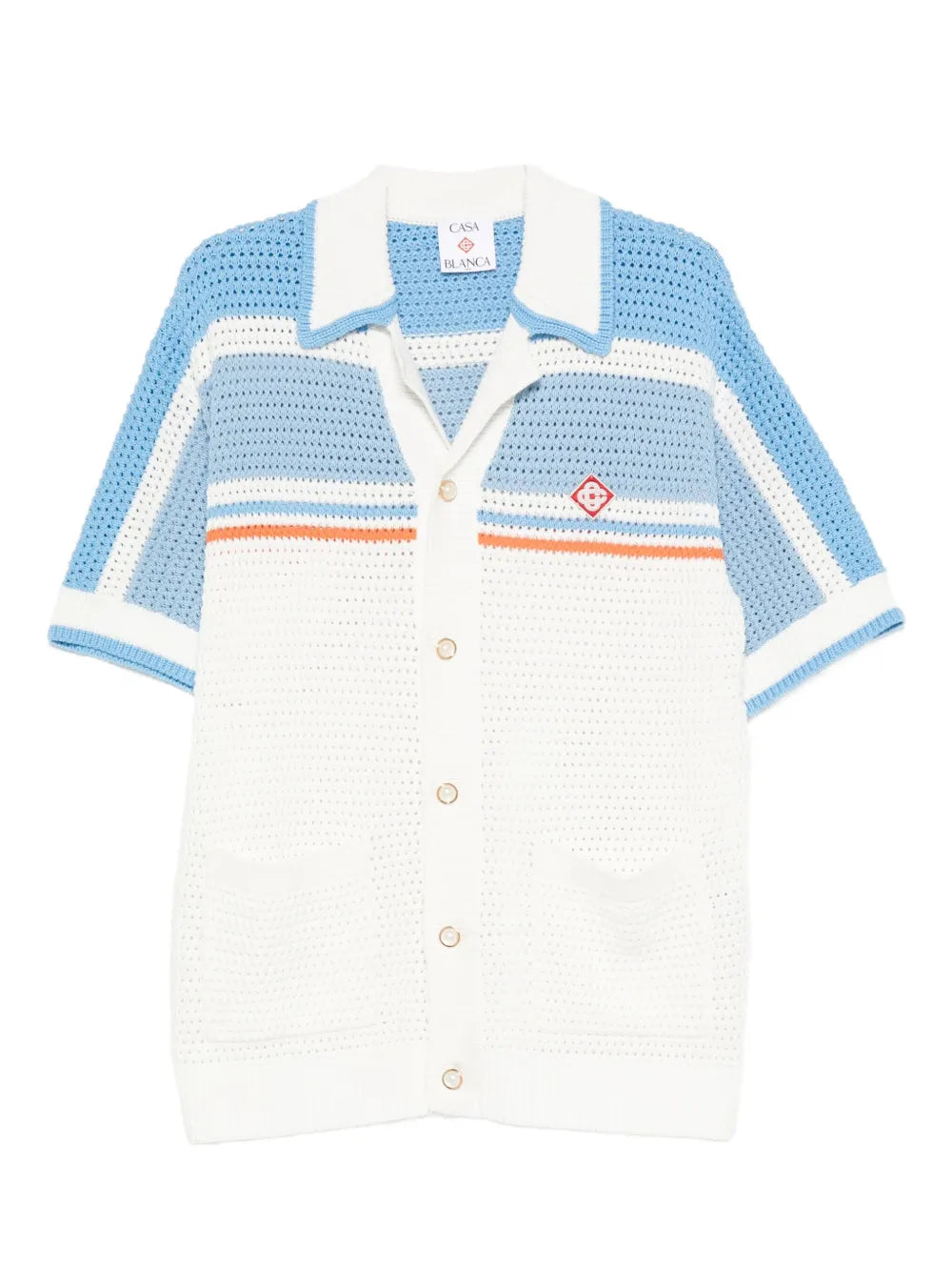 Casablanca Faux Crochet Cotton Shirt White Blue Orange