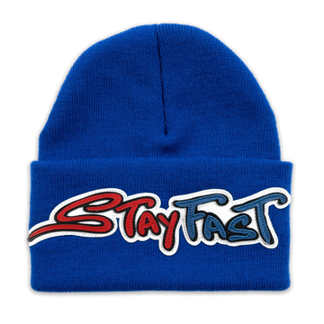 Matty Boy Anti Promo Stay Fast Leather Patch Beanie Blue Red White