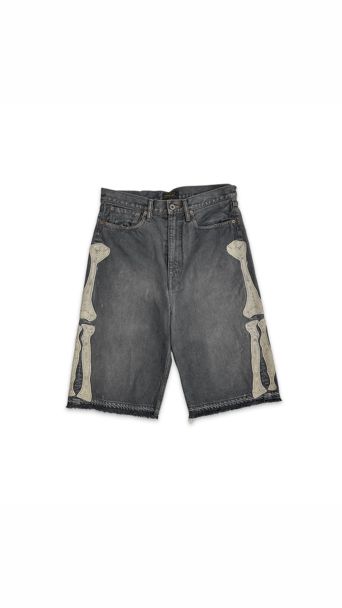 KAPITAL Grey Bone Denim Shorts