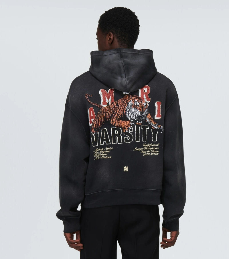 Amiri Tiger Varsity Logo Hoodie Black Washed