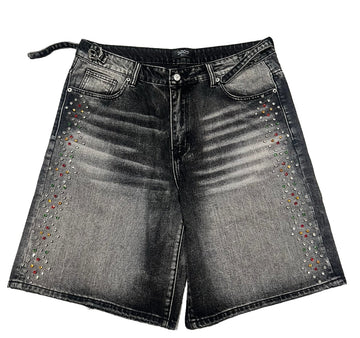 HMDD Washed Crystal Denim Shorts Black