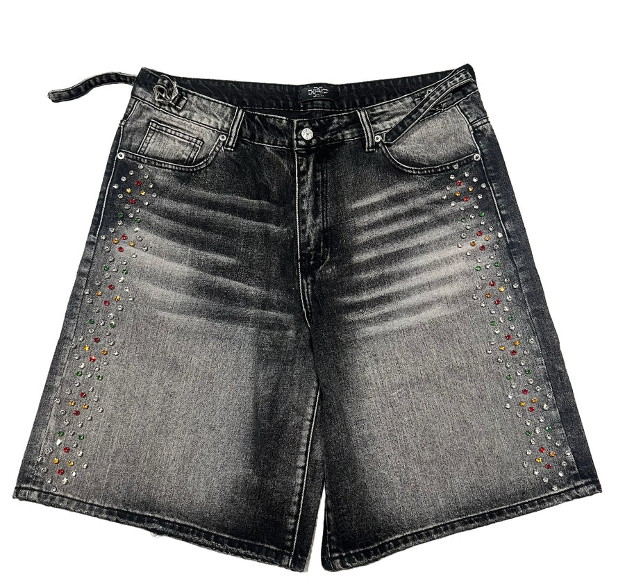 HMDD Washed Crystal Denim Shorts Black