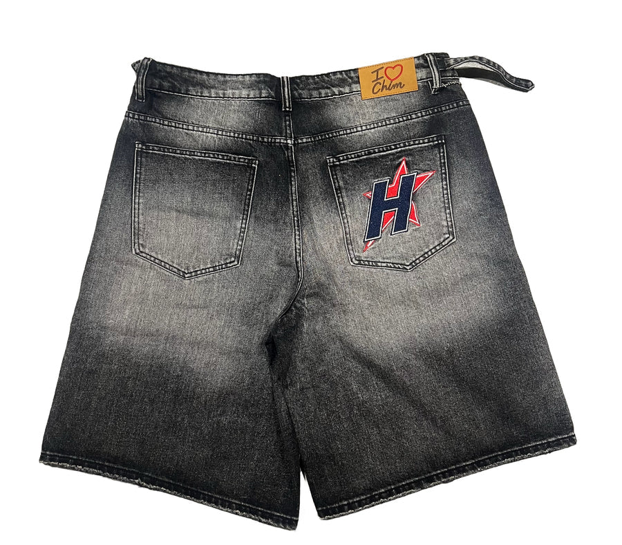 HMDD Washed Crystal Denim Shorts Black