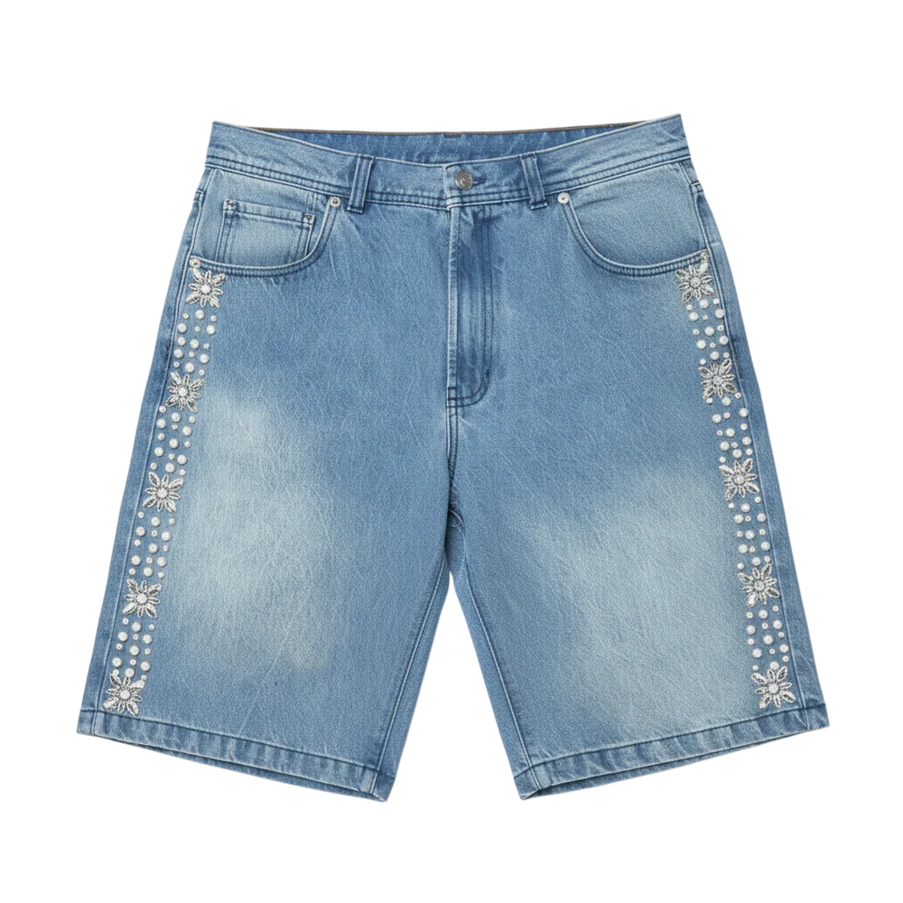 Fraternal Desires Concrete Pearl Denim Shorts Blue