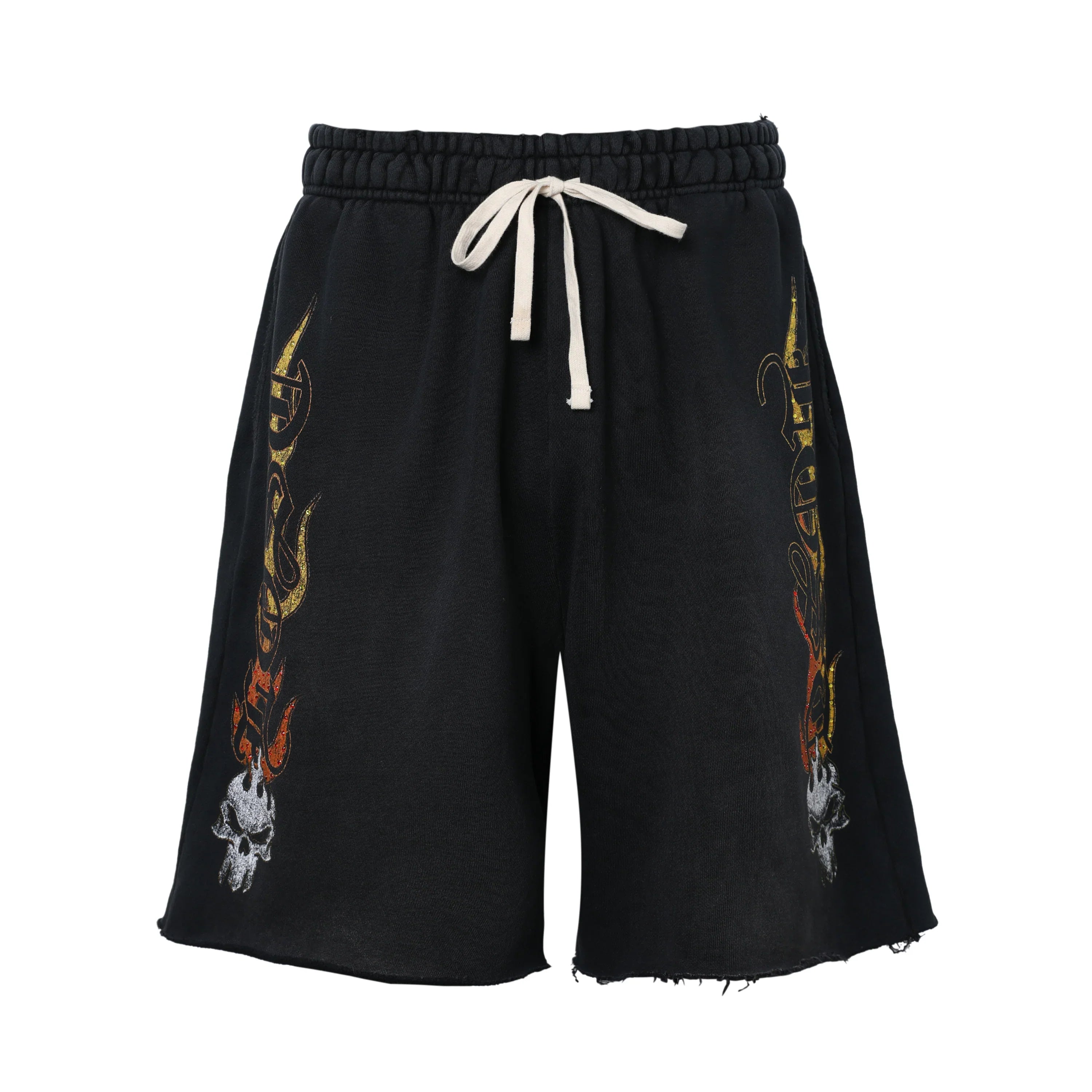 Lost Intricacy Empire Flame Sweat Shorts Black Orange