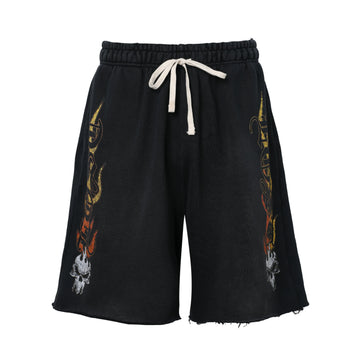 Lost Intricacy Empire Flame Sweat Shorts Black Orange