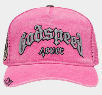 God Speed Forever Pink Trucker Hat Fuchsia Washed