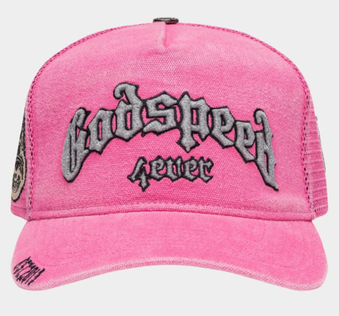 God Speed Forever Pink Trucker Hat Fuchsia Washed