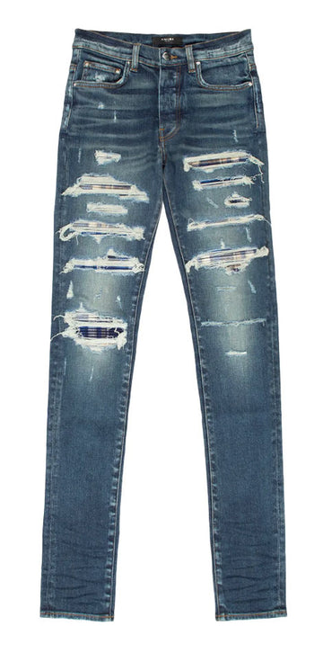 Amiri Deep Blue Plaid Thrasher Jeans