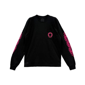 Chrome Hearts Classic Pink Horseshoe Logo Black Long Sleeve