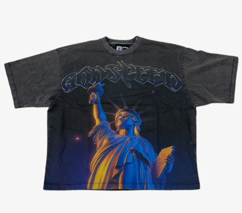 Godspeed 'Purple City / Statue of Liberty' T-Shirt Grey Wash