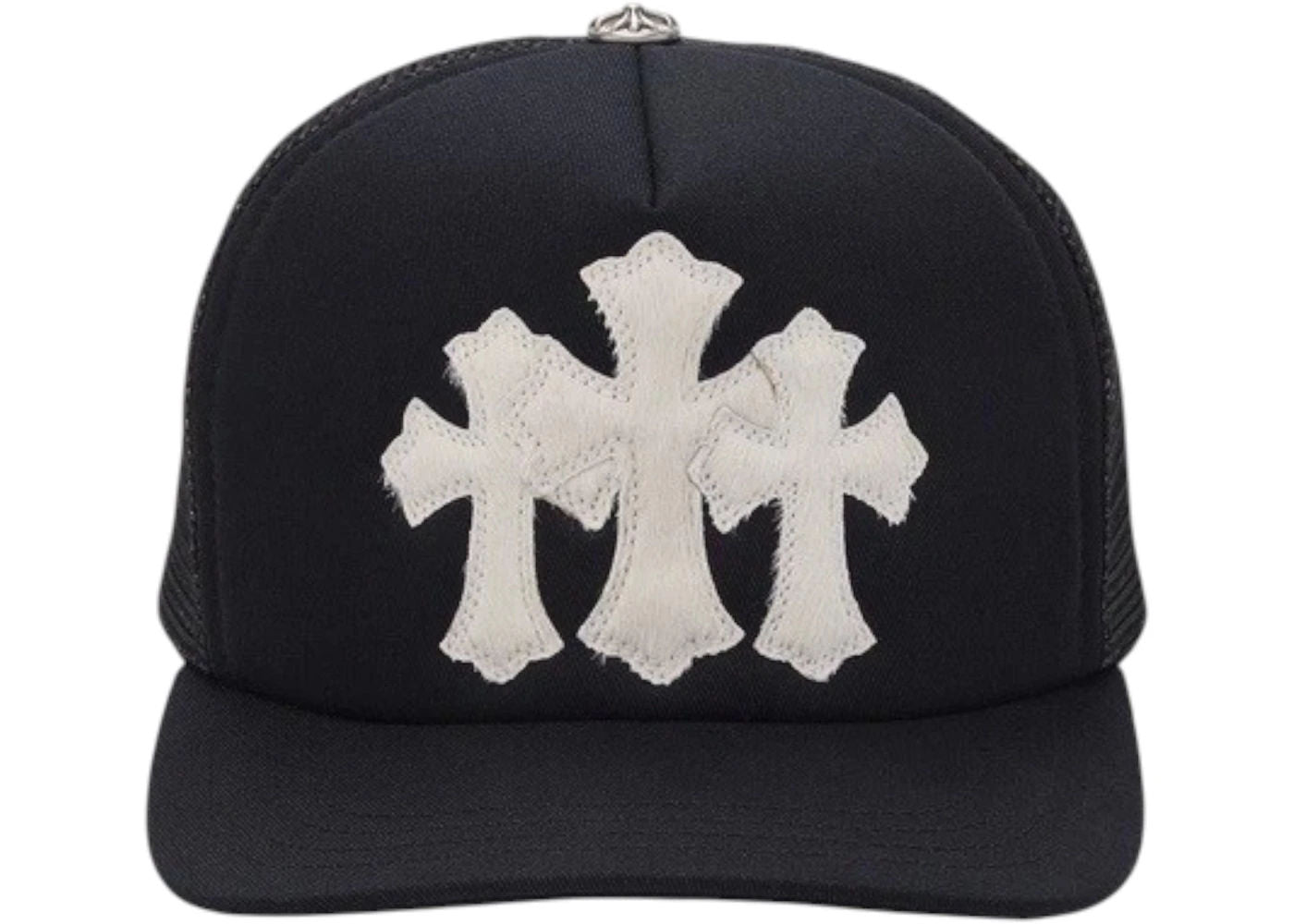 Chrome Hearts White Cemetary Cross CH Trucker Hat Black