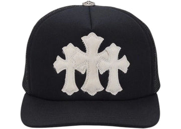 Chrome Hearts White Cemetary Cross CH Trucker Hat Black